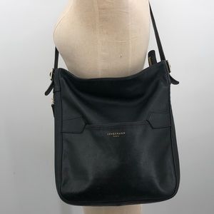 Longchamp 2.0 Hobo Paris Leather Shoulder Bag Black